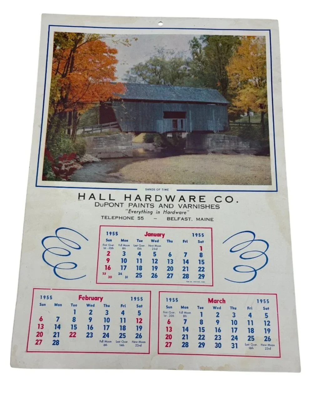1955 Hall Hardware Belfast Maine DuPont Paints Advertising Wall Calendar Scenery